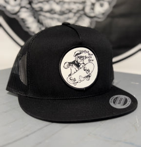 Flat Bill Trucker Cap with woven Patch.